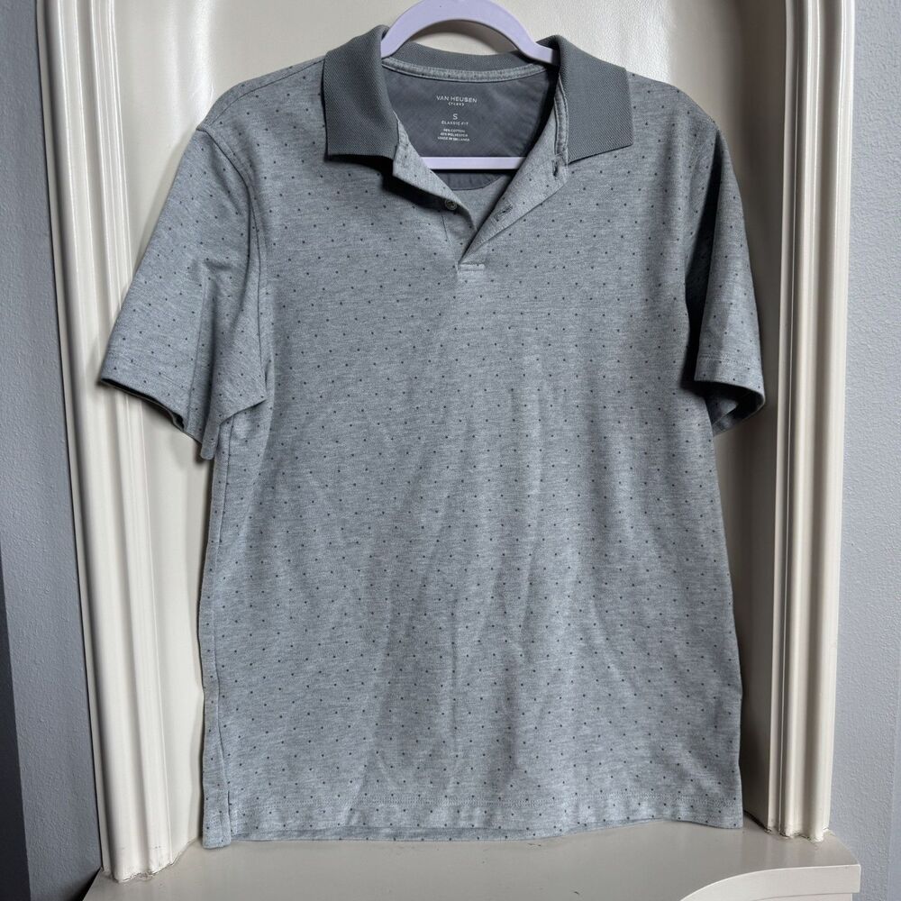 Van Heusen Flex Men's Size S Gray Knit Polo Shirt Classic Fit Short Sleeve